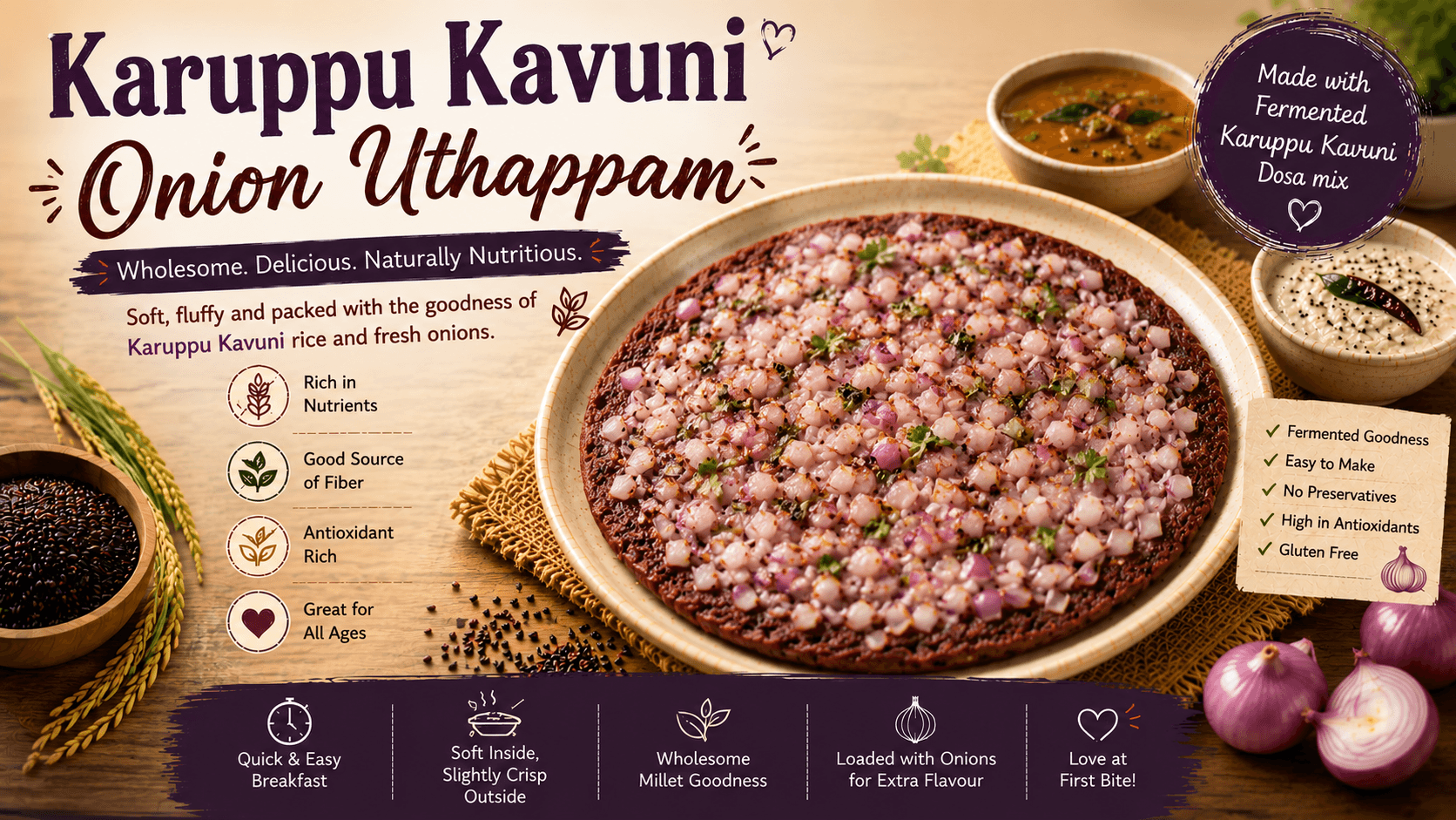Karuppu Kavuni Onion Uthappam